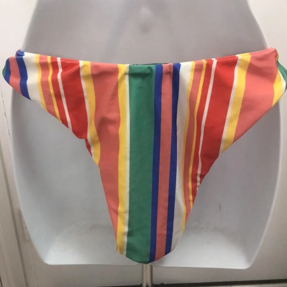 PRETTYLITTLETHING MULTI STRIPE V FRONT BRAZILIAN BIKINI/ ITSY BITSY TOP •16• NWT - Picture 6 of 17